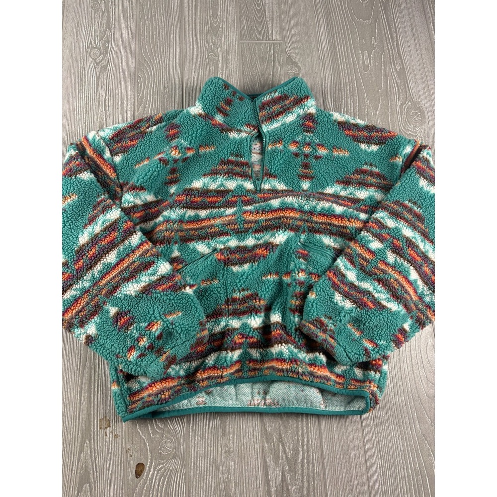 Rock & Roll Cowgirl Womens Aztec Print Sherpa Pullover XL Teal Multi Color